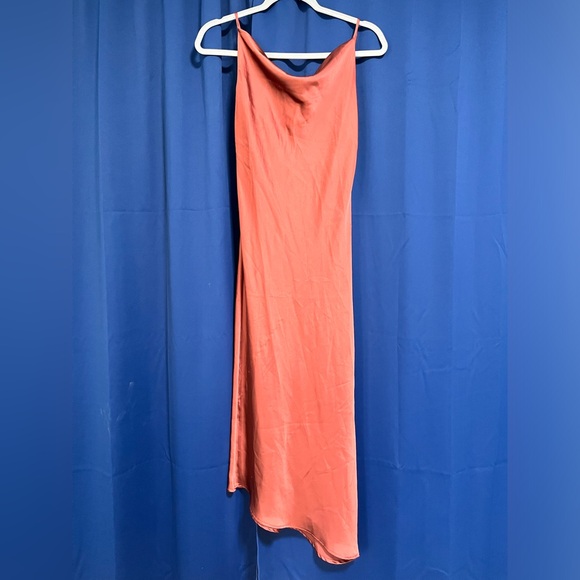Petal & Pup Rust Cypress Draped Cowl Silky Satin Side Slit Midi Slip Dress Sz 4 - Picture 8 of 10